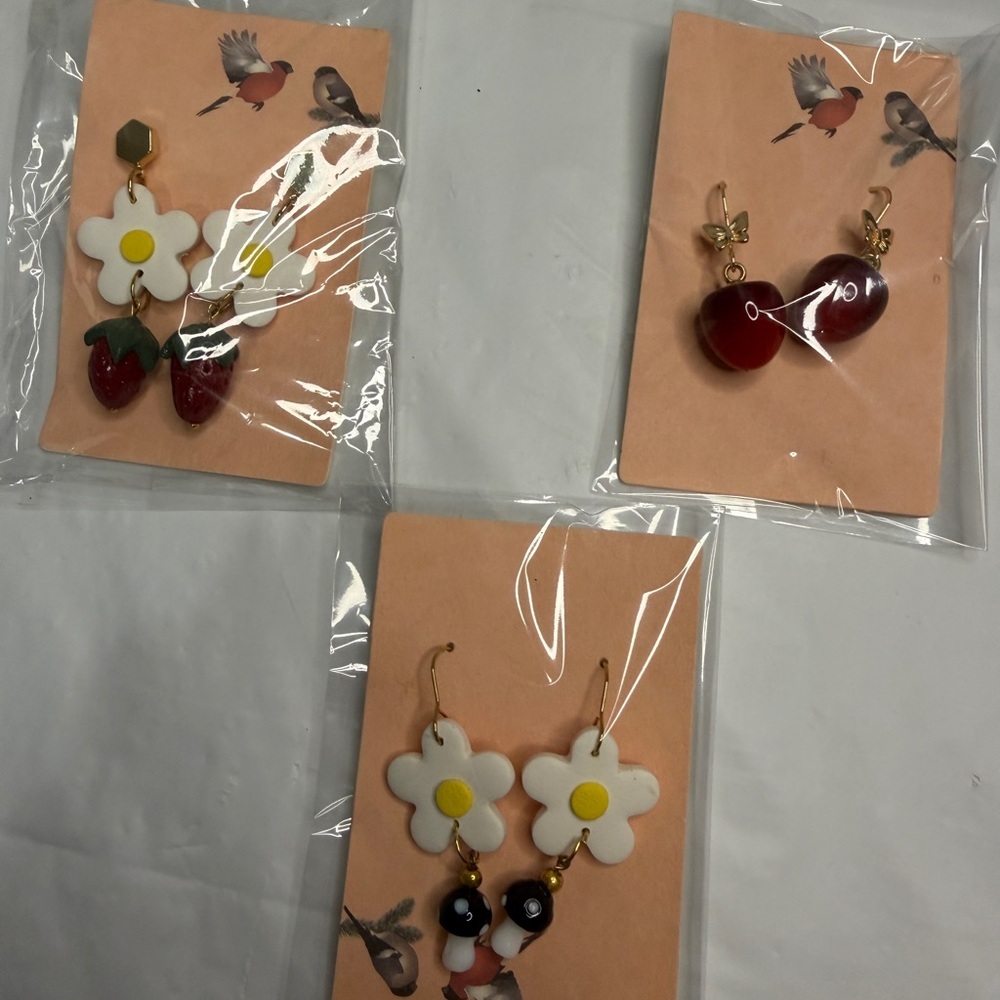 Charming Floral and Fruit Earrings Set of 3 pairs